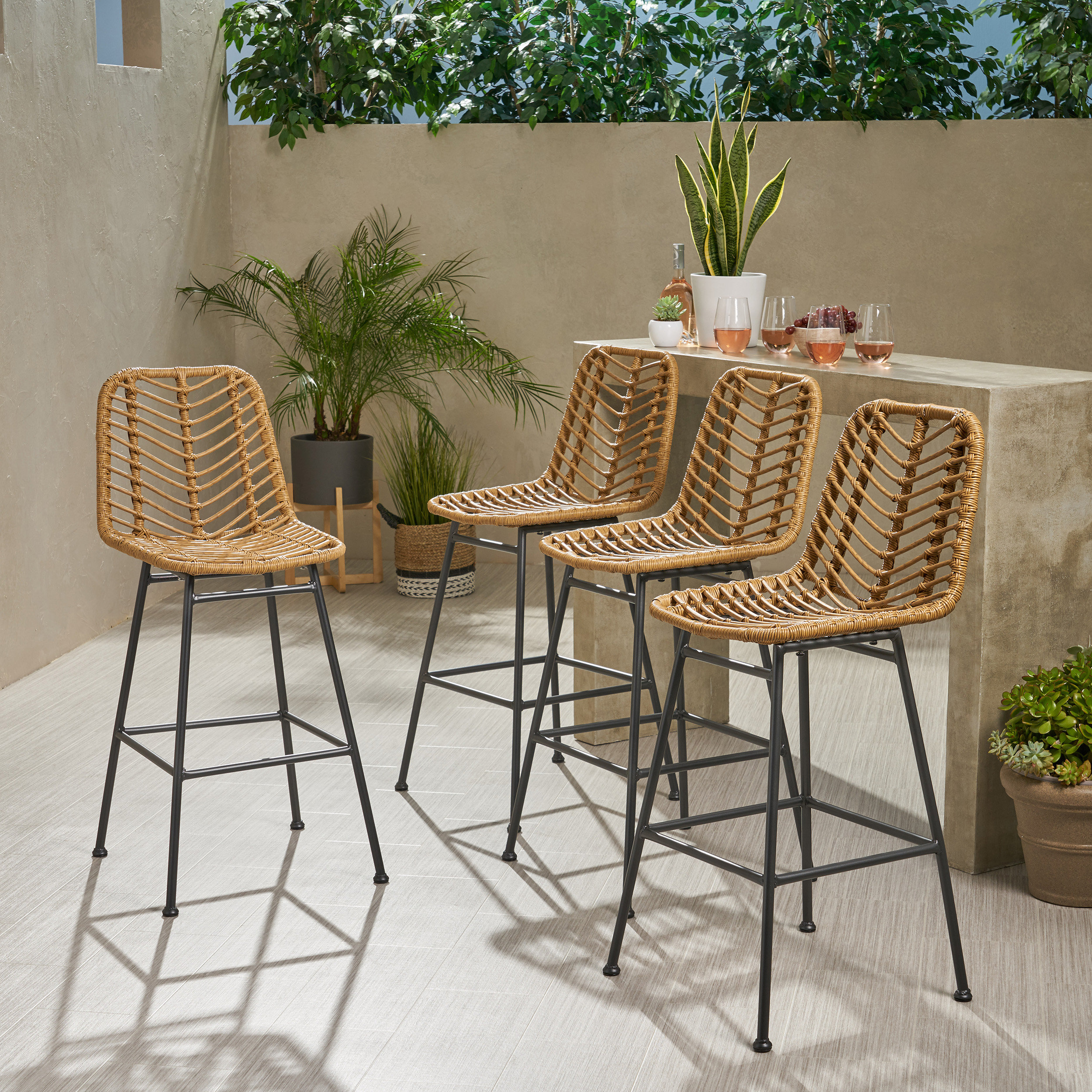 Outdoor rattan bar stools discount